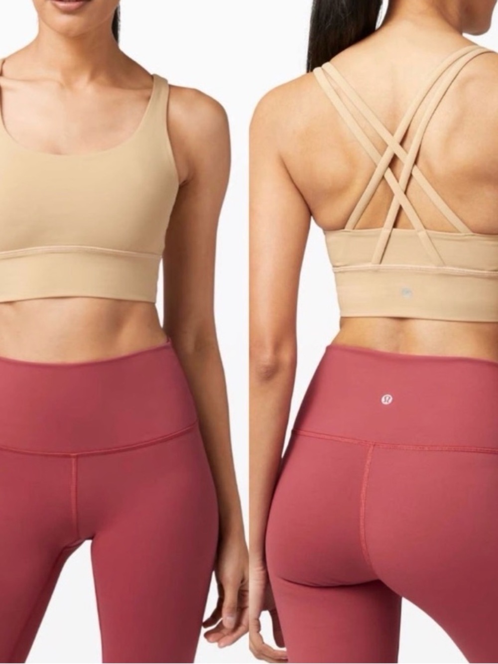 lululemon Energy Longline Bra Medium Support in Beige - Sz 4